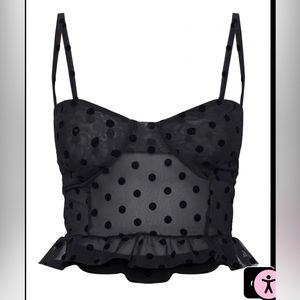 Prettylittlething | Petite black mesh polka dot bralette top | Size US 4